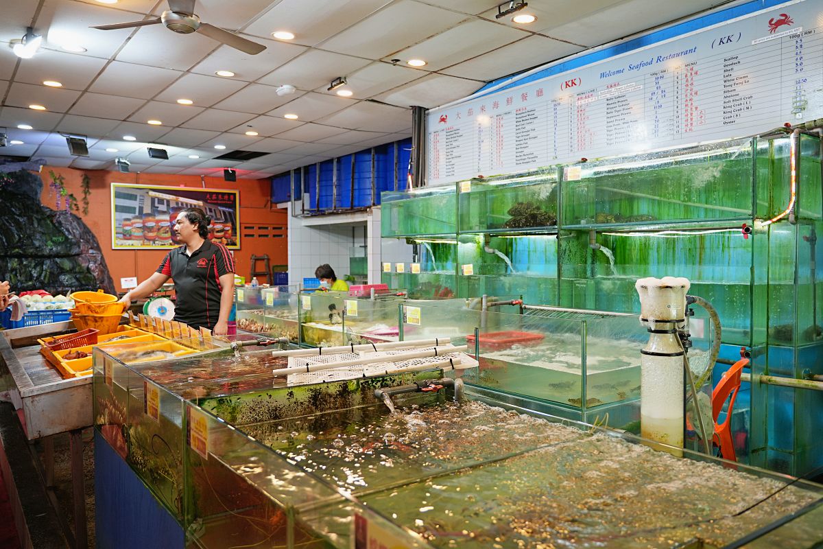 沙巴海鮮餐廳「大茄來海鮮餐廳」生意好到一整條街區全是他們家，海鮮熱炒好吃但炒飯有雷
