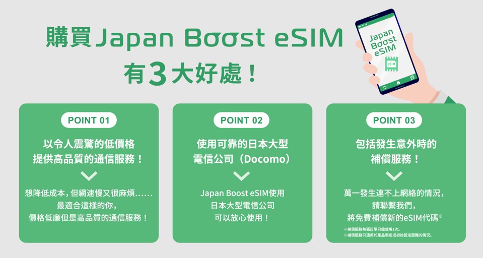 「Japan Boost eSIM」日本esim推薦，免換卡超方便出國前一天下單就能使用